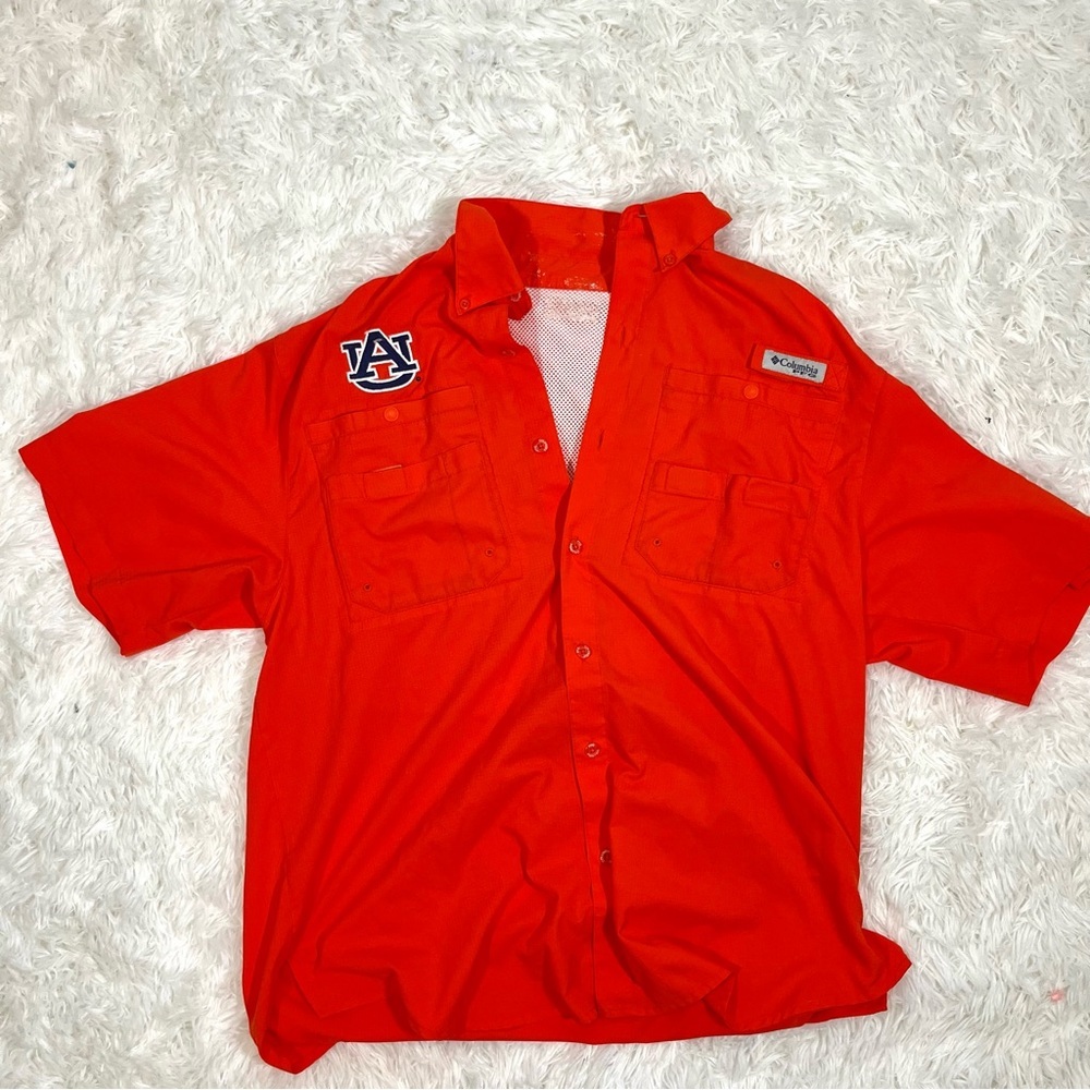 Columbia PFG Orange Polo Size XL Auburn University Light weight Fishing polo‎